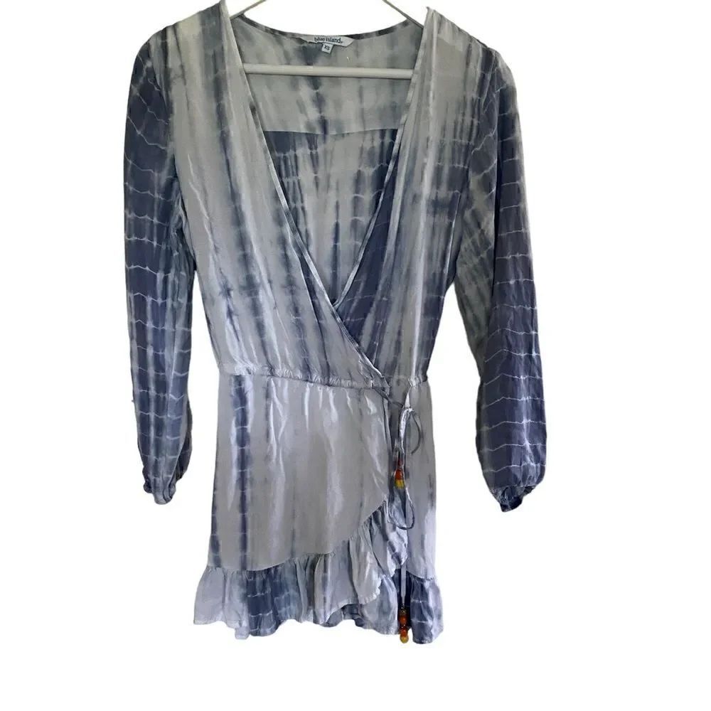 Blue Island XS wrap around bathing suit cover up drawstring waist